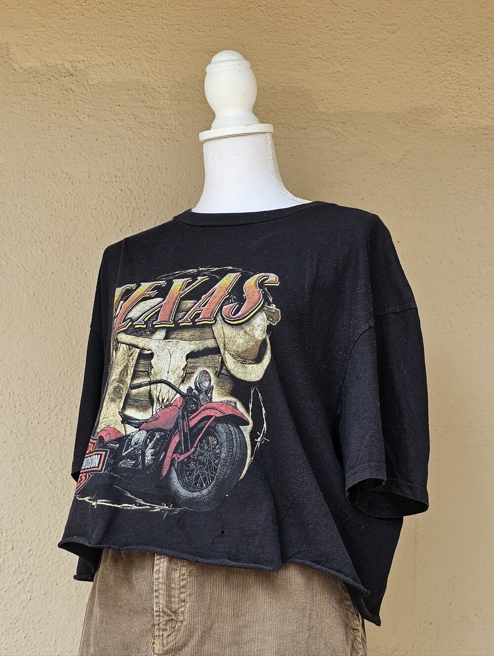 Harley Davidson El Paso, Texas Distressed & Cropped Motorcycle Tee SZ XL - Picture 3 of 6
